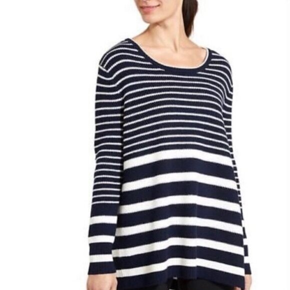 Athleta Stripe Oversized Annydo Side Slit Sweater Navy White Size XS NWT - Picture 1 of 8
